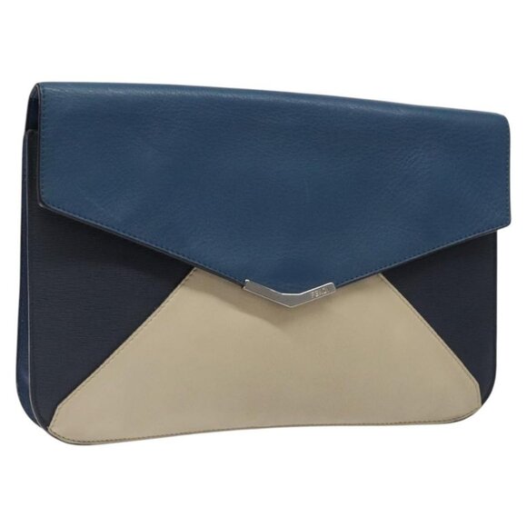 FENDI Clutch Bag Leather Blue Auth ti2970 - Picture 1 of 16